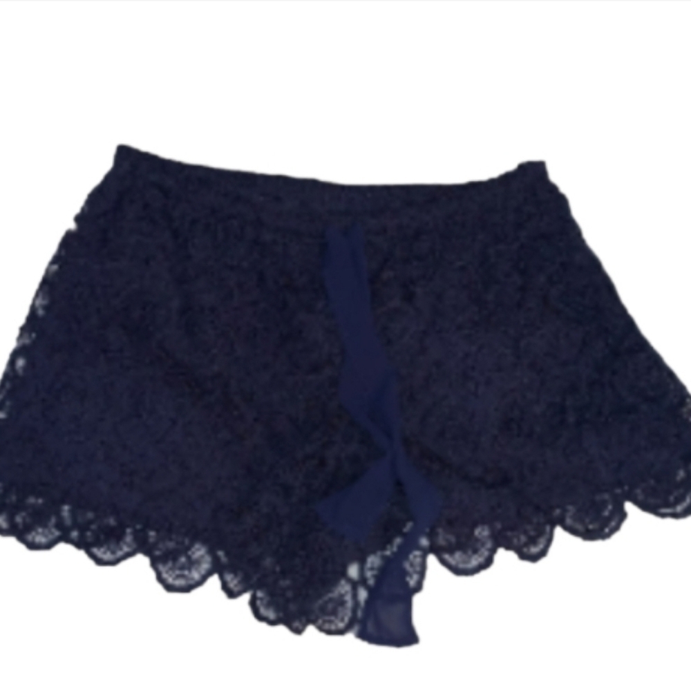 HeartSoul Navy Scalloped Lace Elastic and Drawstring Waist Shorts